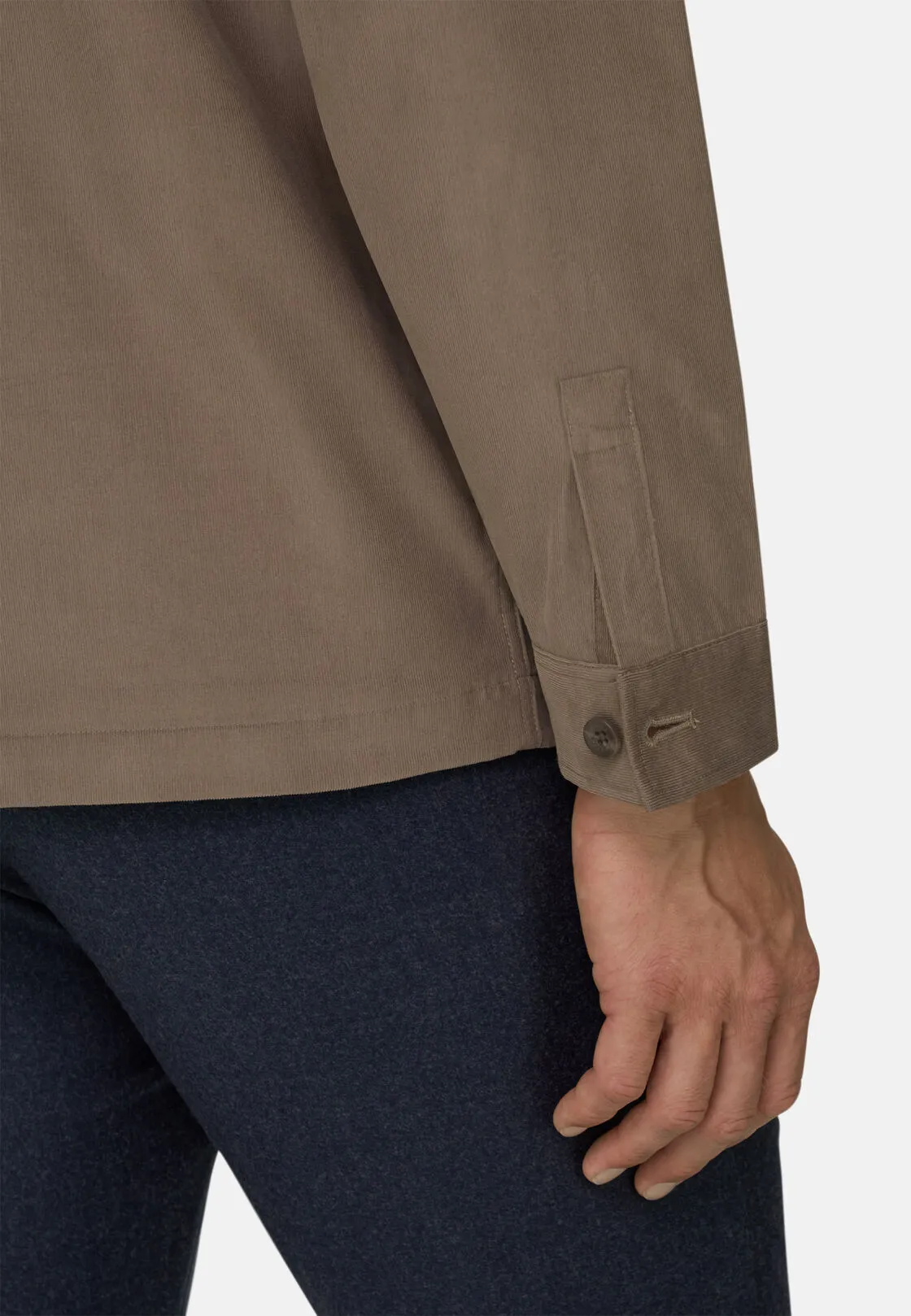 Boggi, Camicia Over In Velluto A Coste Foderata In Flanella, Uomo, Taupe, Taglia: S - immagine 4