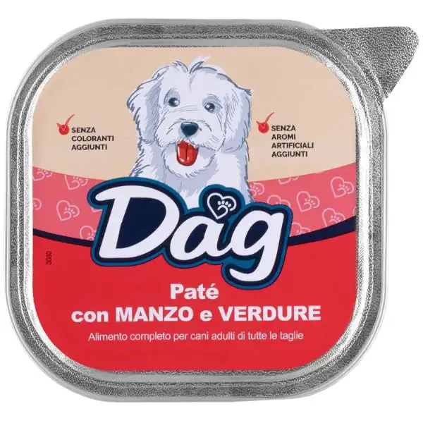 Dag Dog All Breeds Patè 300 gr Manzo e verdure - confezione da 6 pezzi - Cibo umido per cani - immagine 1