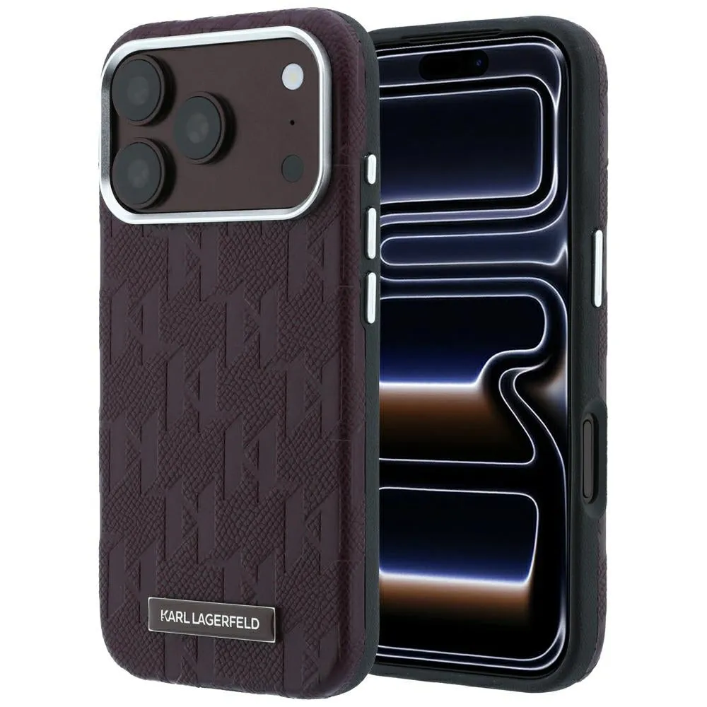 Custodia MagSafe per Apple iPhone 18 Pro Max / 17 Pro Max, Karl Lagerfeld, Logo in resina monocromatica granulata, Vinaccia - immagine 1