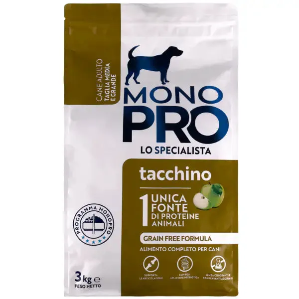 Monopro lo specialista Adult Medium/Large Grain Free Tacchino 3 kg - Crocchette monoproteiche cane - immagine 1