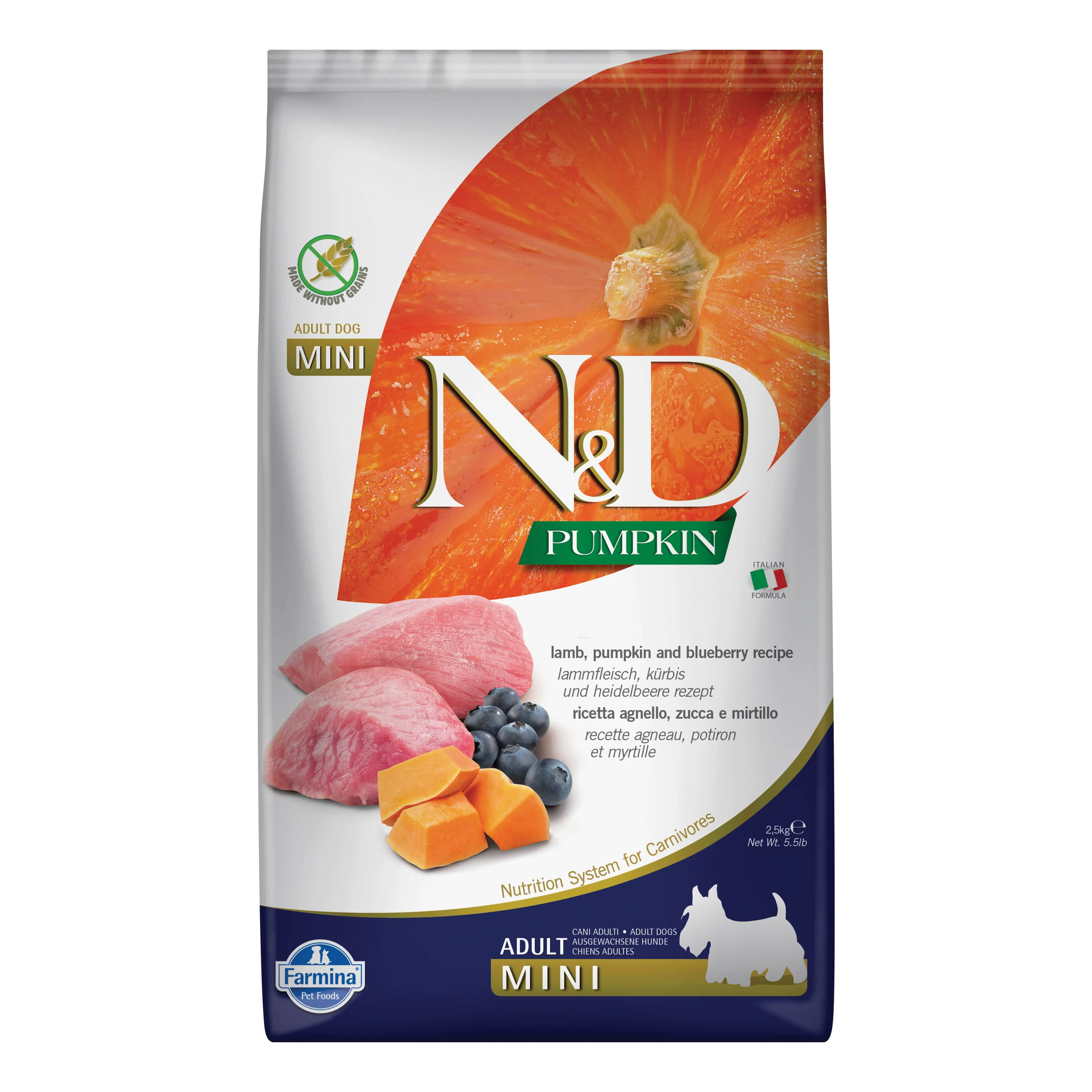 N&d gf pumpkin lamb&blueberry adult mini 2,5 kg - immagine 1