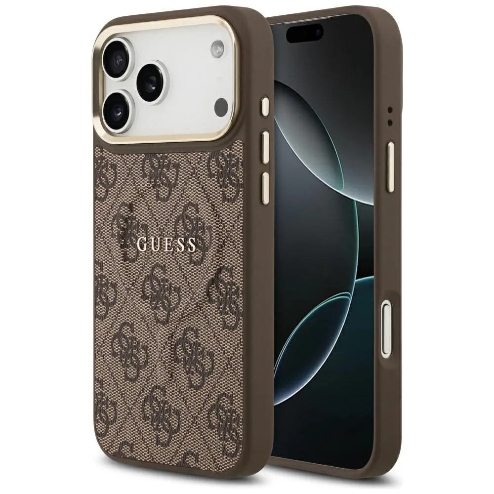 Custodia MagSafe per Apple iPhone 18 Pro / 17 Pro, Guess, 4G Embossed Ring Classic Logo, Marrone - immagine 1