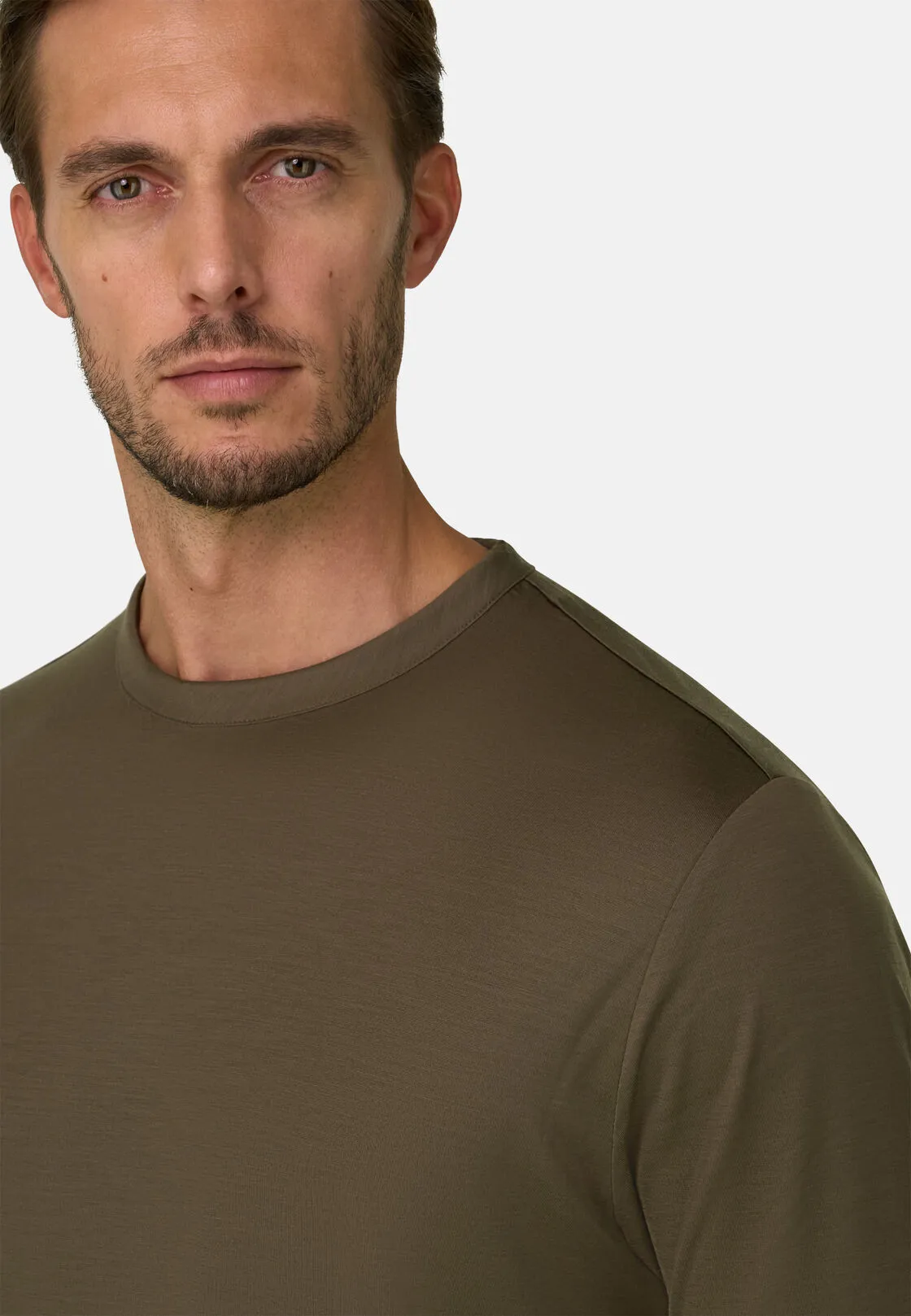 Boggi, T-shirt In Jersey Di Lana Wooltech, Uomo, Taupe, Taglia: XL - immagine 3