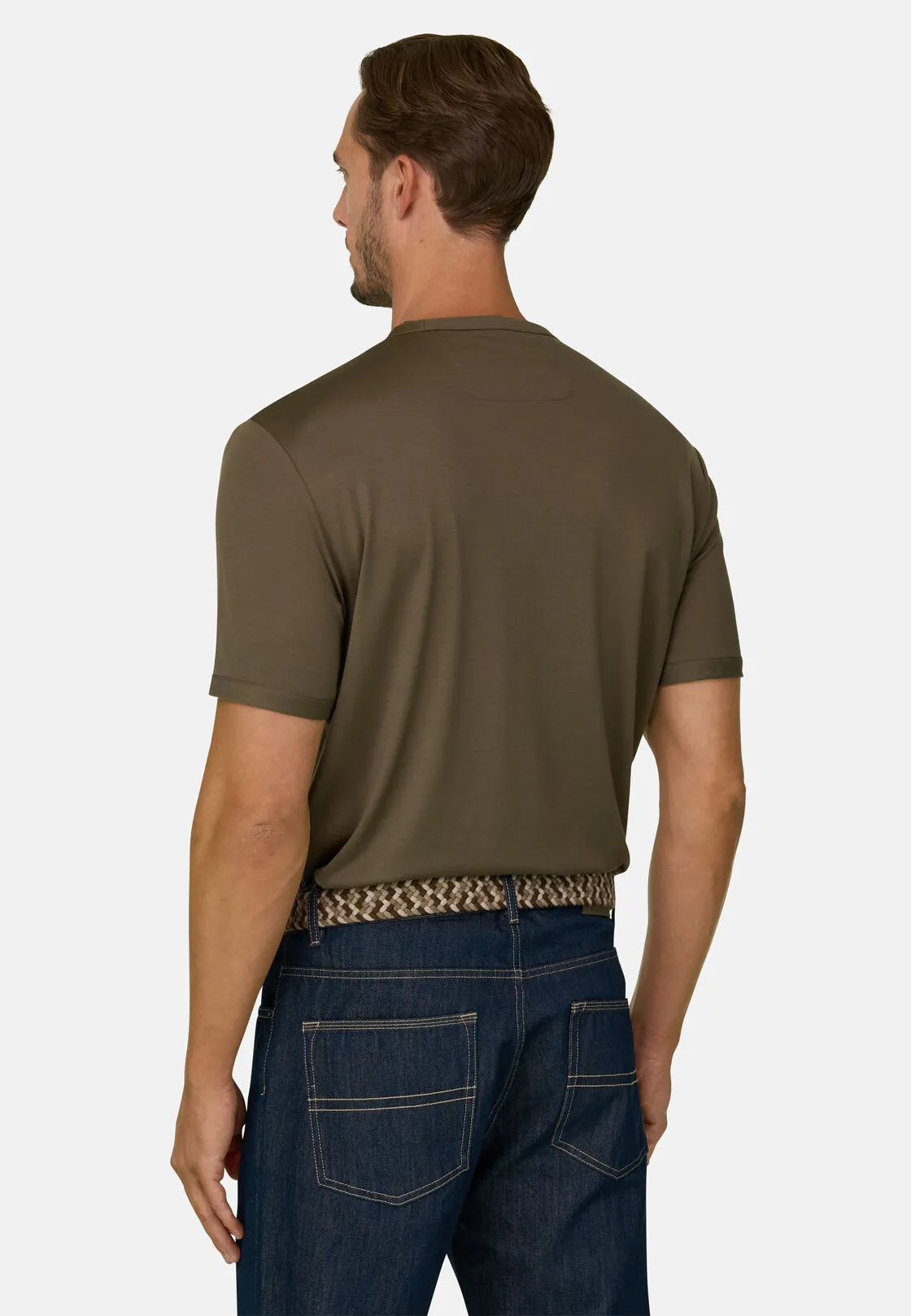 Boggi, T-shirt In Jersey Di Lana Wooltech, Uomo, Taupe, Taglia: XL - immagine 4