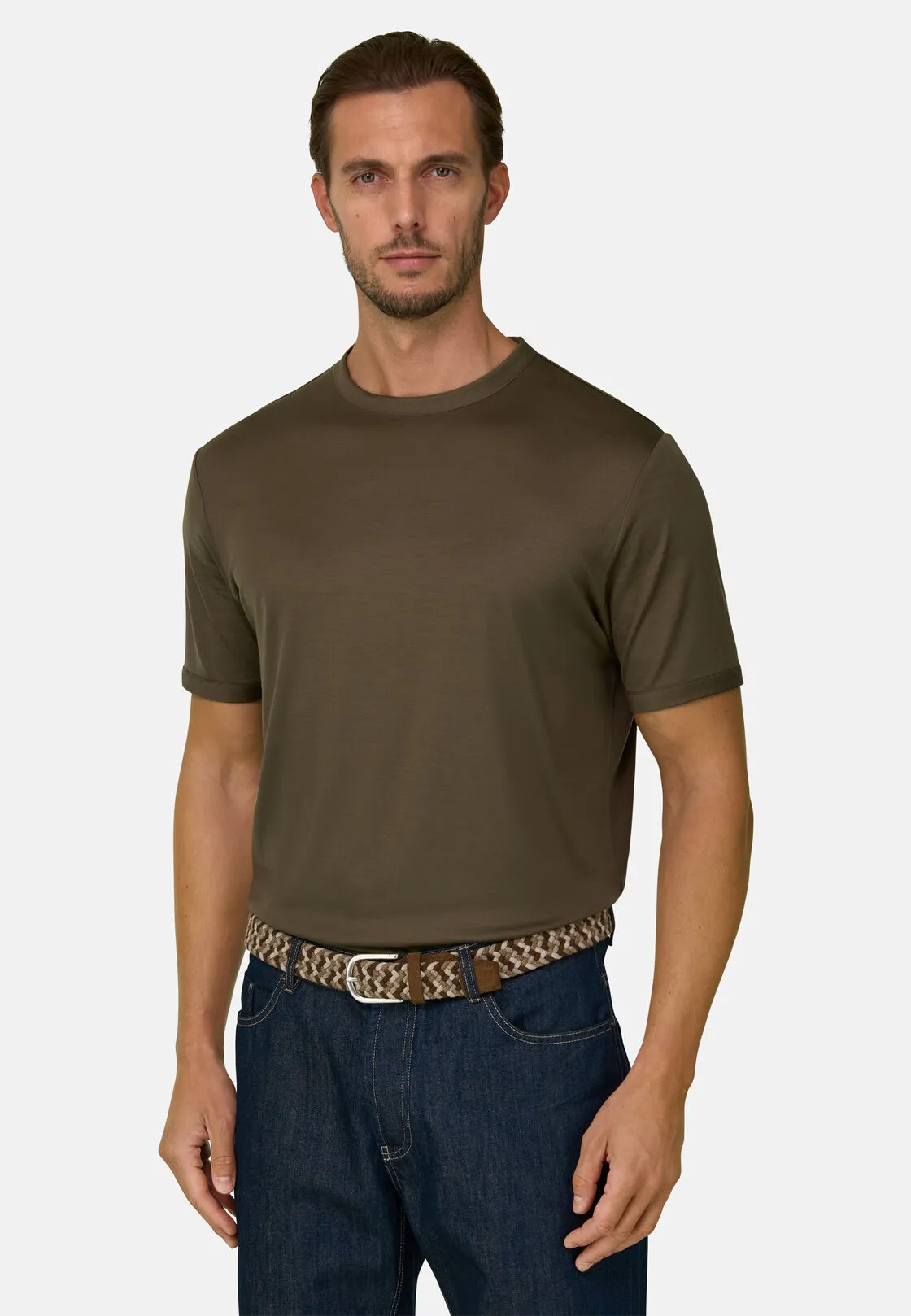 Boggi, T-shirt In Jersey Di Lana Wooltech, Uomo, Taupe, Taglia: XXL - immagine 1
