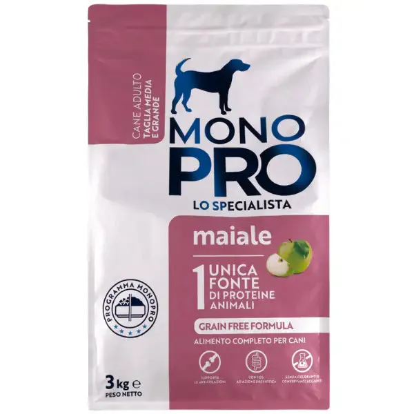 Monopro lo specialista Adult Medium/Large Grain Free Maiale 3 kg - Crocchette monoproteiche cane - immagine 1