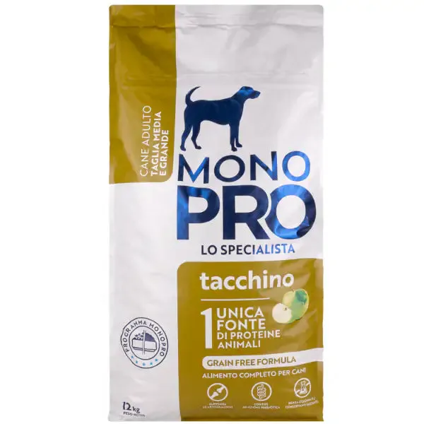 Monopro lo specialista Adult Medium/Large Grain Free Tacchino 12 kg - Crocchette monoproteiche cane - immagine 1