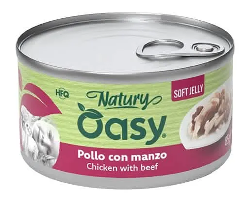 Oasy wet cat natury soft jelly pollo con manzo lattina 85 g - immagine 1