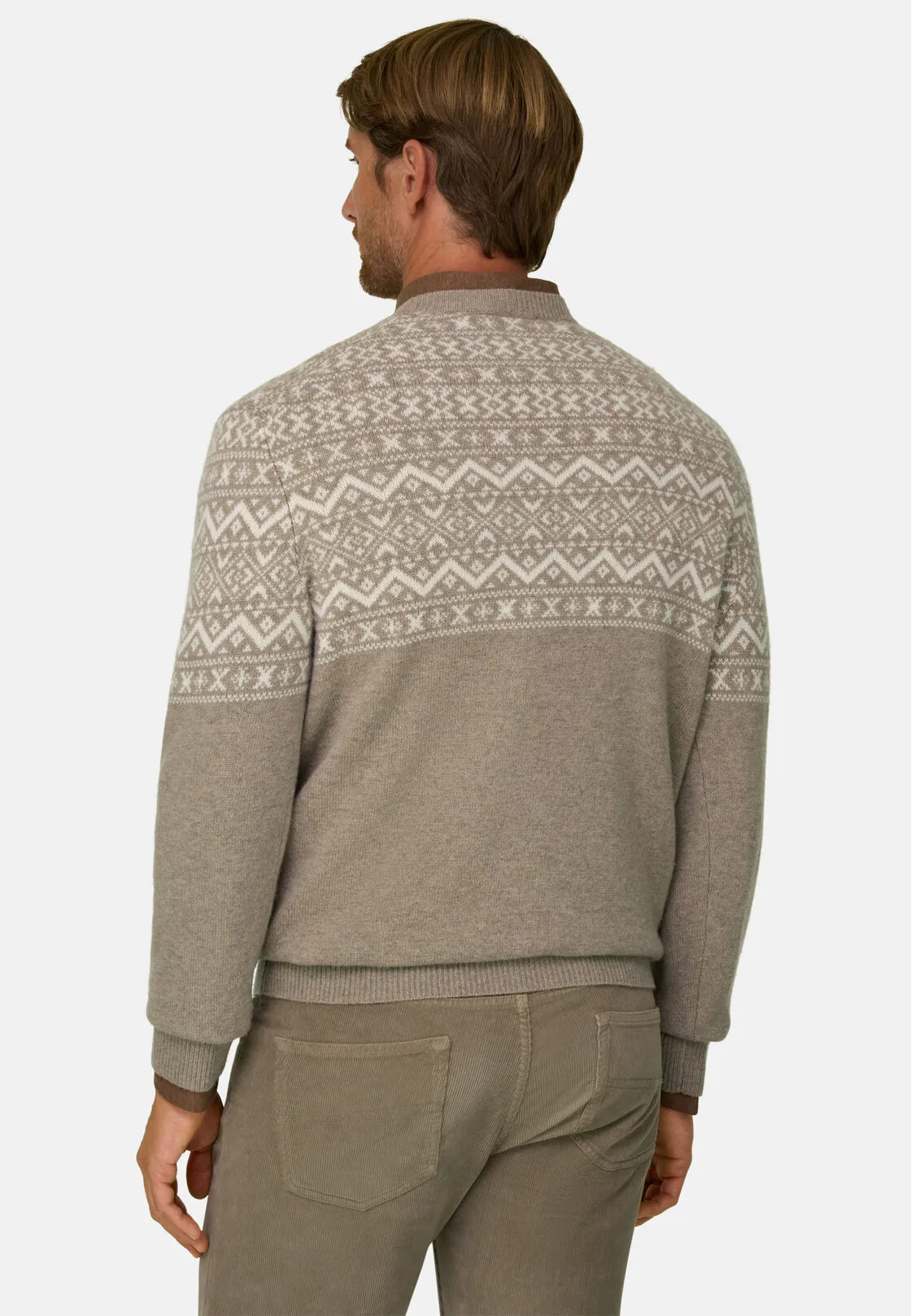 Boggi, Girocollo In Lana Cashmere Con Motivo Fair Isle, Uomo, Beige, Taglia: L - immagine 4