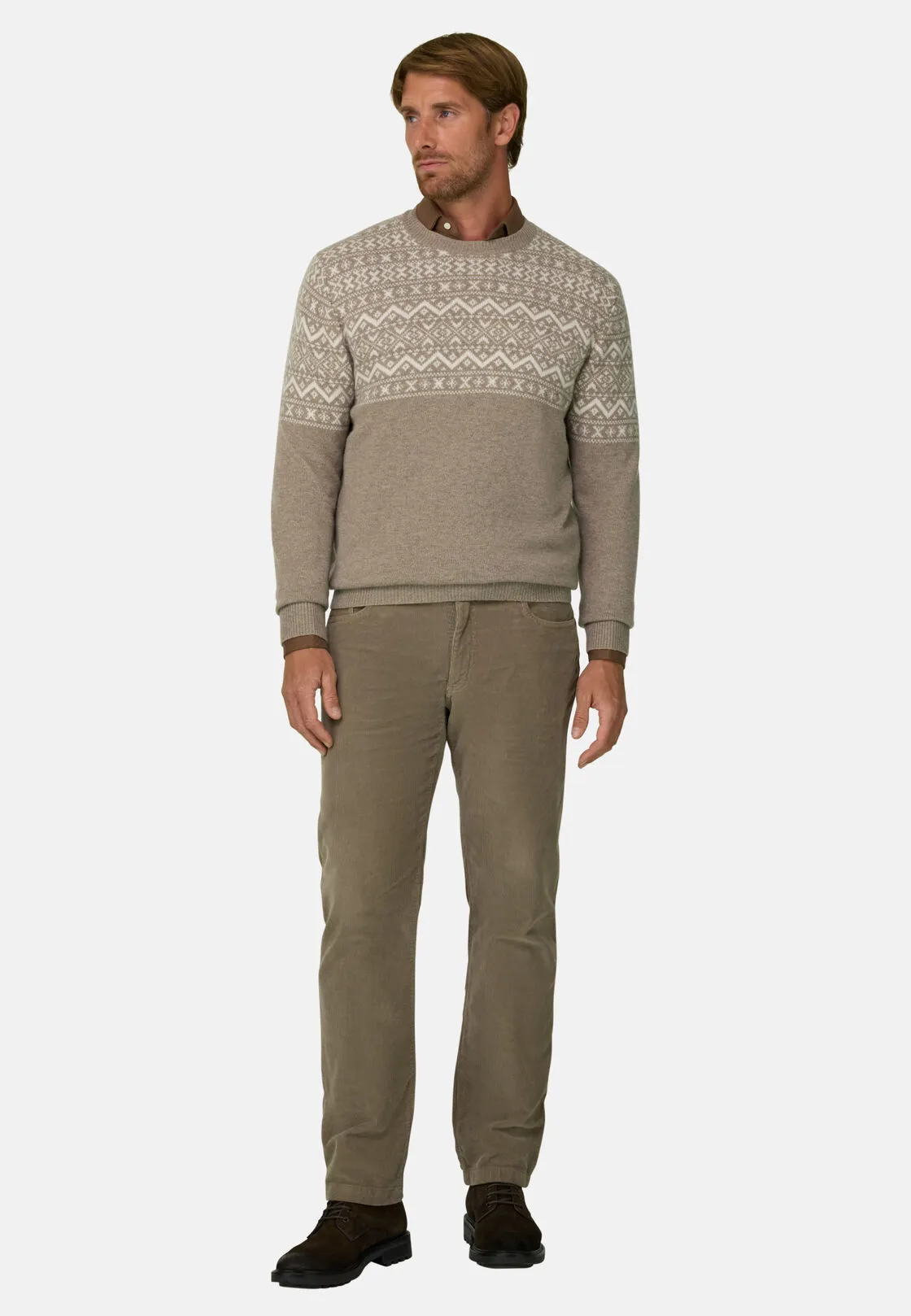Boggi, Girocollo In Lana Cashmere Con Motivo Fair Isle, Uomo, Beige, Taglia: M - immagine 2
