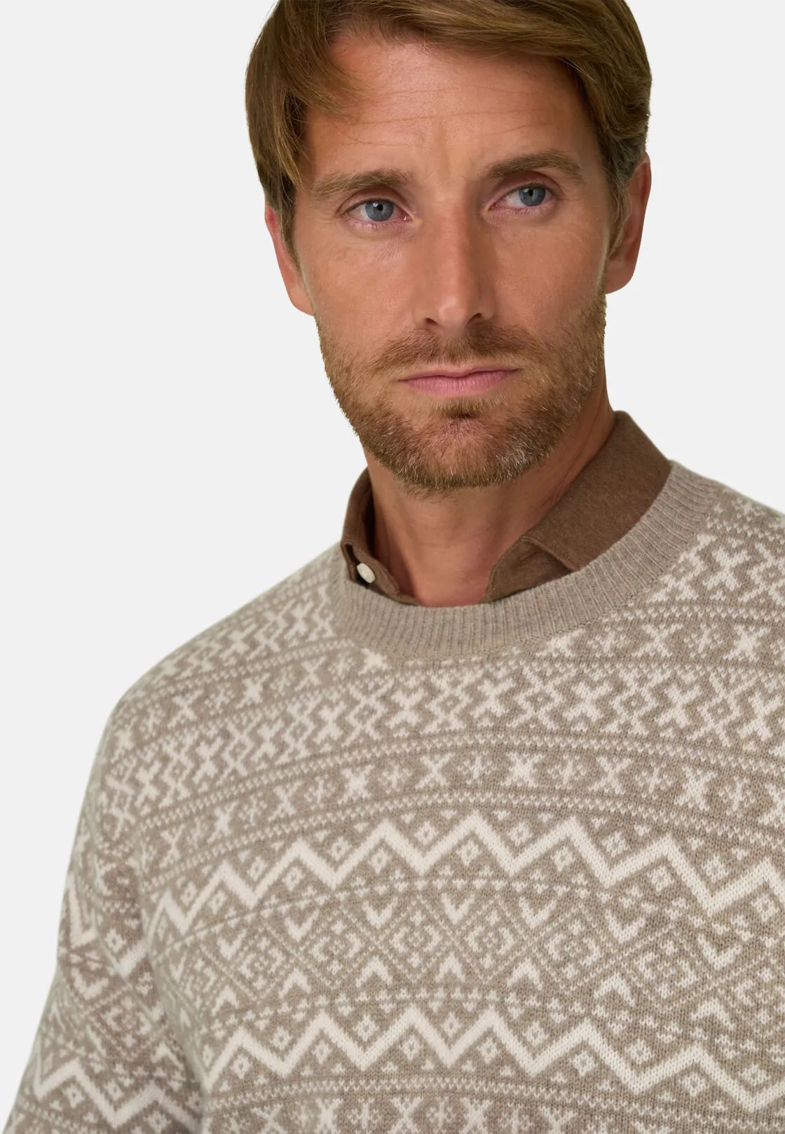 Boggi, Girocollo In Lana Cashmere Con Motivo Fair Isle, Uomo, Beige, Taglia: XL - immagine 3
