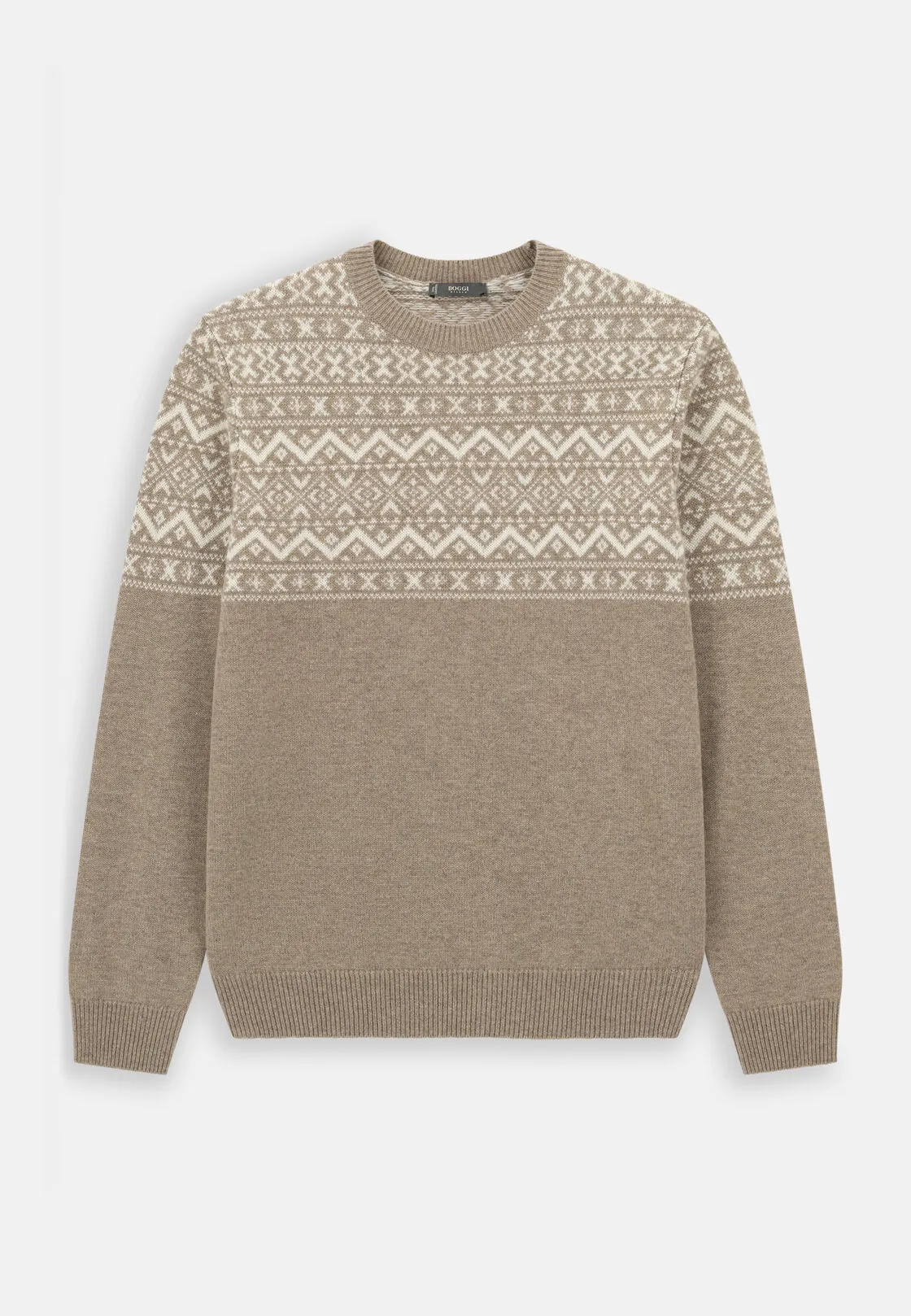 Boggi, Girocollo In Lana Cashmere Con Motivo Fair Isle, Uomo, Beige, Taglia: XXL - immagine 5