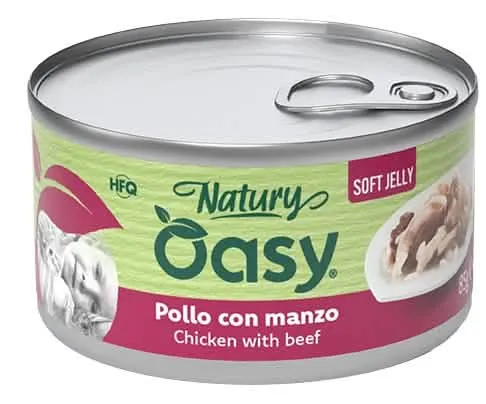 Oasy wet cat natury soft jelly pollo con manzo lattina 150 g - immagine 1