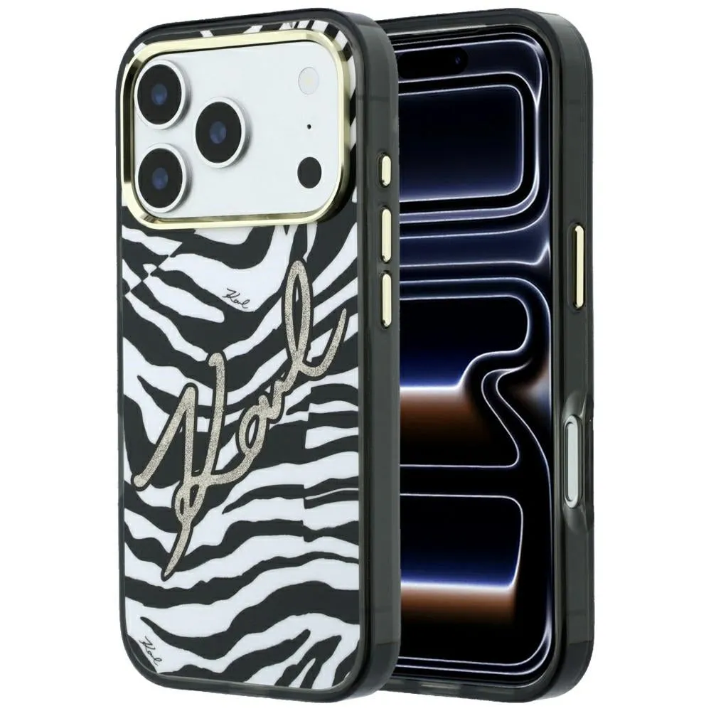 Custodia MagSafe per Apple iPhone 18 Pro Max / 17 Pro Max, Karl Lagerfeld, HC IML Signature Zebra Glitter Gold, Nera - immagine 1