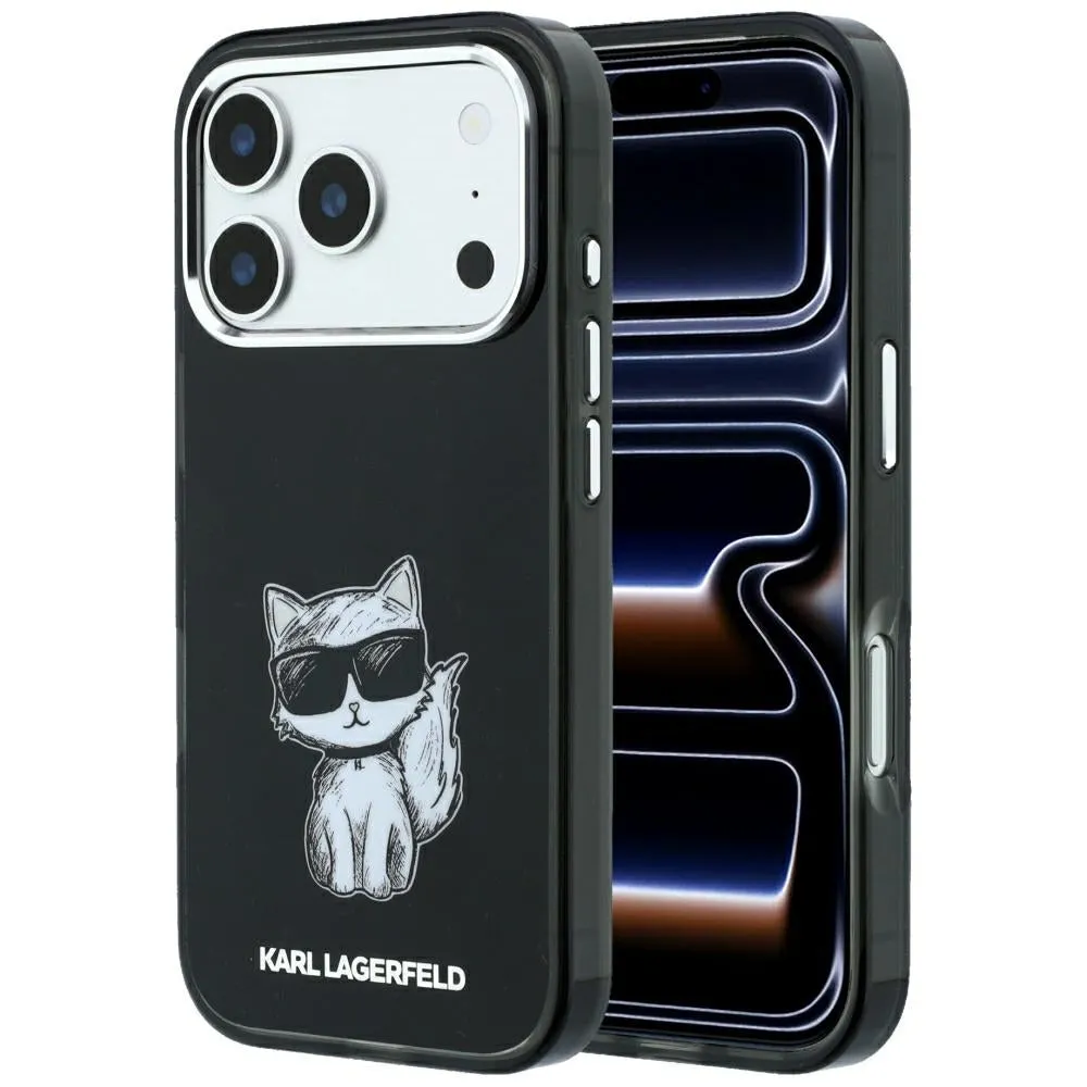 Custodia MagSafe per Apple iPhone 18 Pro / 17 Pro, Karl Lagerfeld, IML Choupette Body Sketch Print, Nera - immagine 1