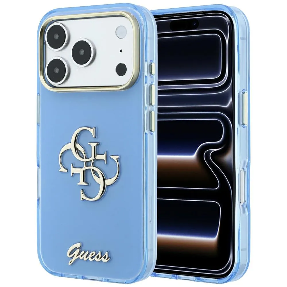 Custodia per Apple iPhone 18 Pro / 17 Pro, Guess, IML 4G Metal Script, Blu - immagine 1