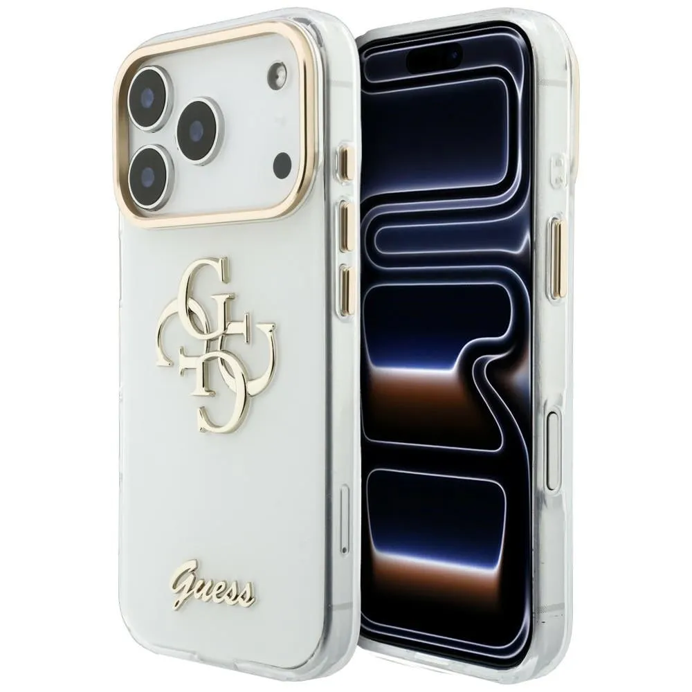 Custodia per Apple iPhone 18 Pro, Guess, IML 4G Metal Script, Bianca - immagine 1
