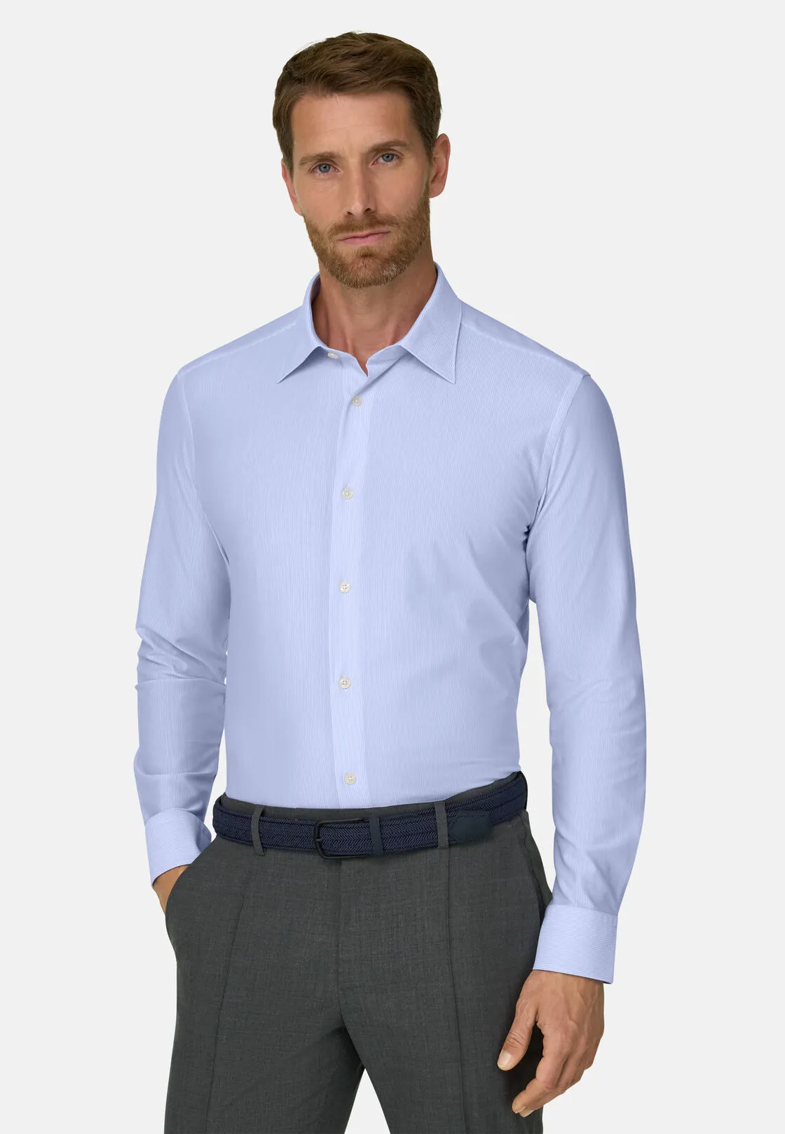Boggi, Polo Camicia A Righe In Jersey Giapponese Regular Fit, Uomo, Azzurro, Taglia: S - immagine 1