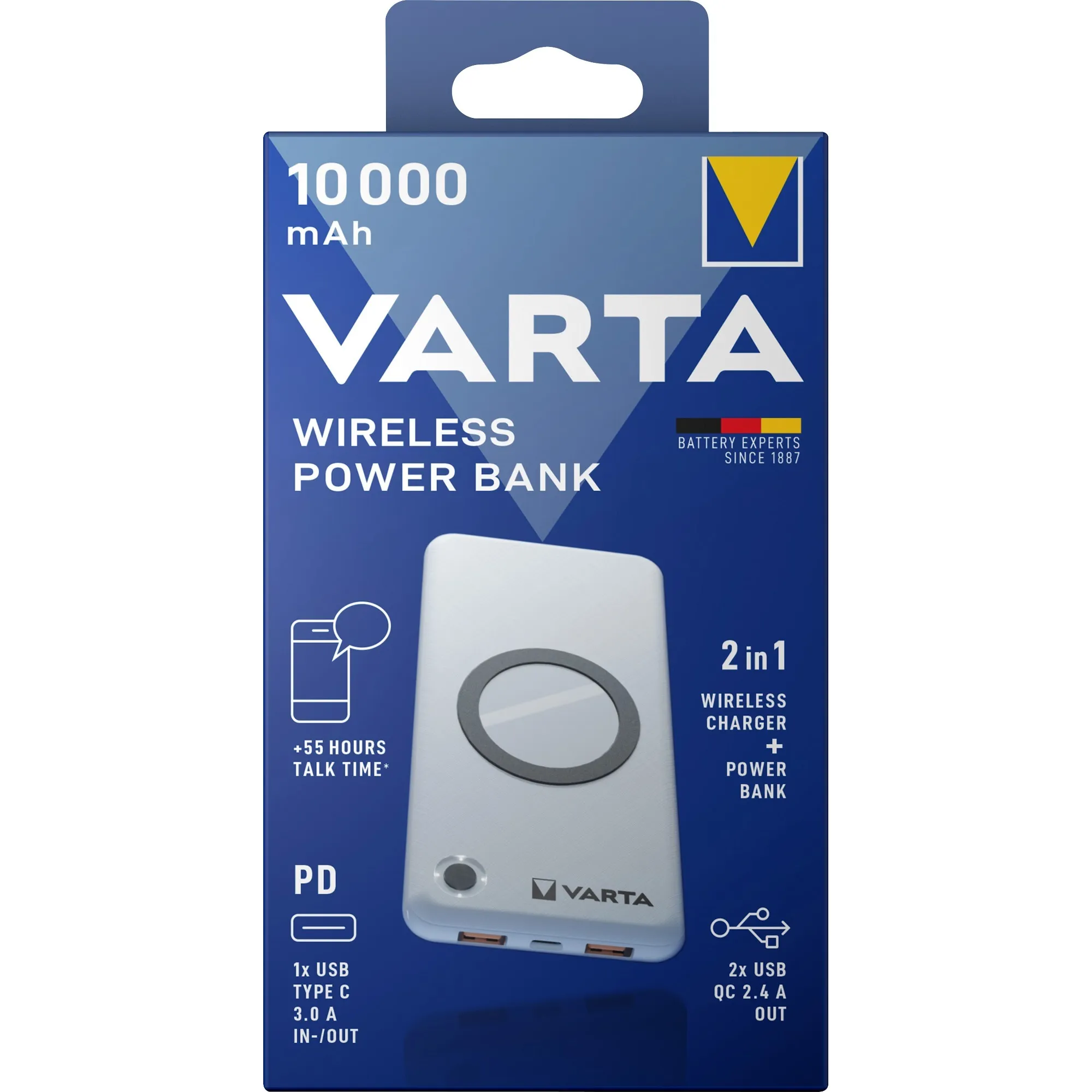 57913 Polimeri di litio (LiPo) 10000 mAh Carica wireless Bianco, Powerbank - immagine 1