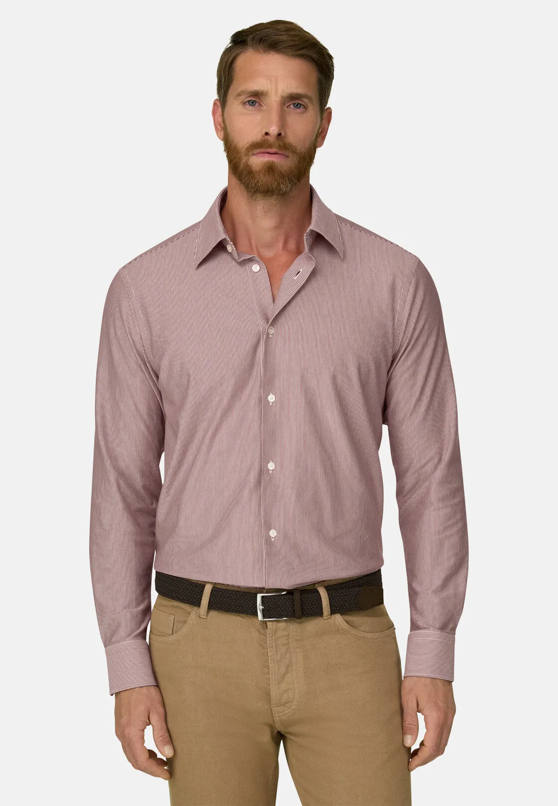 Boggi, Polo Camicia A Righe In Jersey Giapponese Regular Fit, Uomo, Burgundy, Taglia: M - immagine 1
