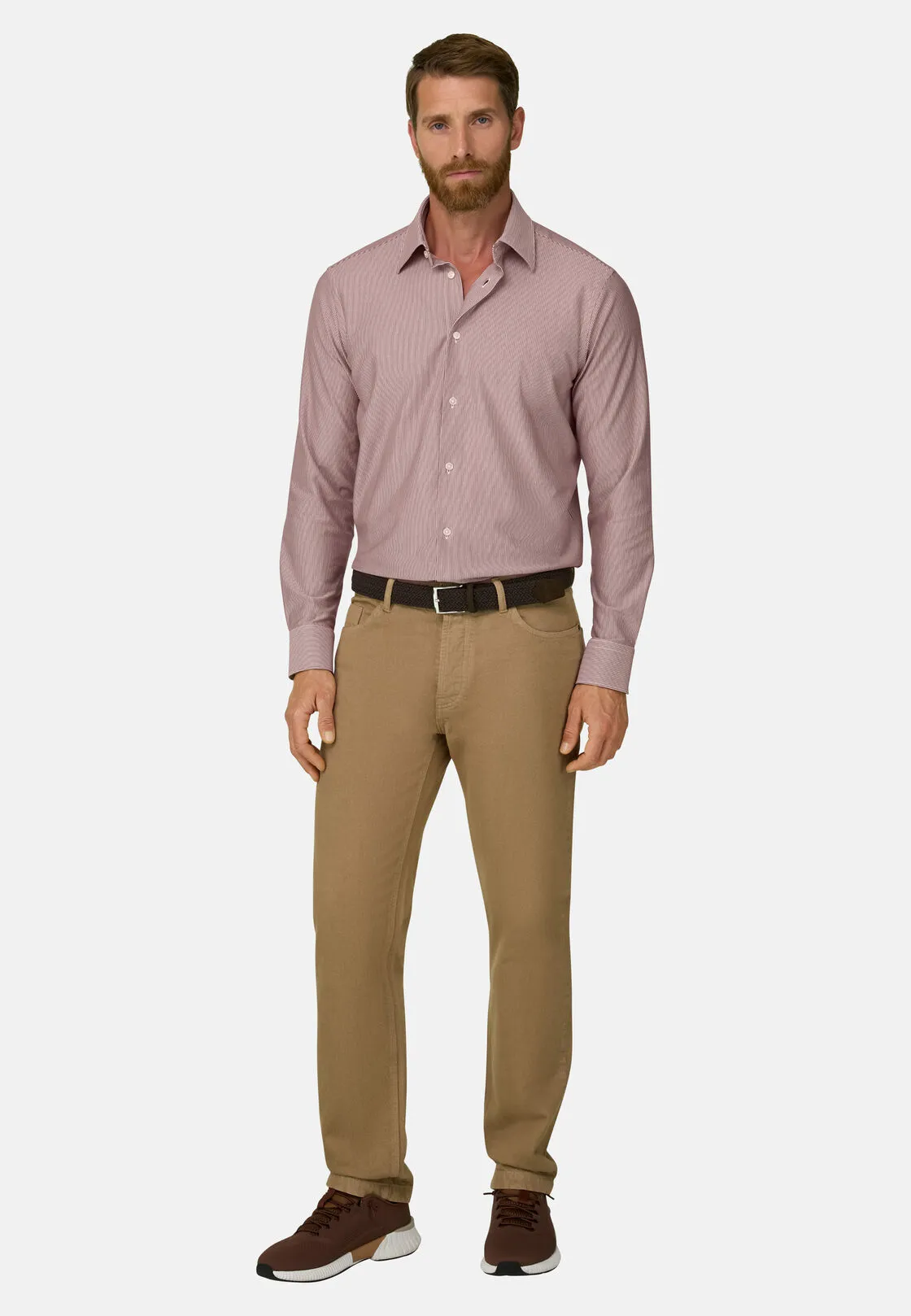 Boggi, Polo Camicia A Righe In Jersey Giapponese Regular Fit, Uomo, Burgundy, Taglia: XS - immagine 2