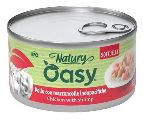 Oasy wet cat natury soft jelly pollo con mazzancolle lattina 85 g - immagine 1