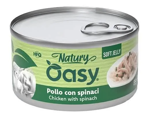 Oasy wet cat natury soft jelly pollo con spinaci lattina 85 g - immagine 1