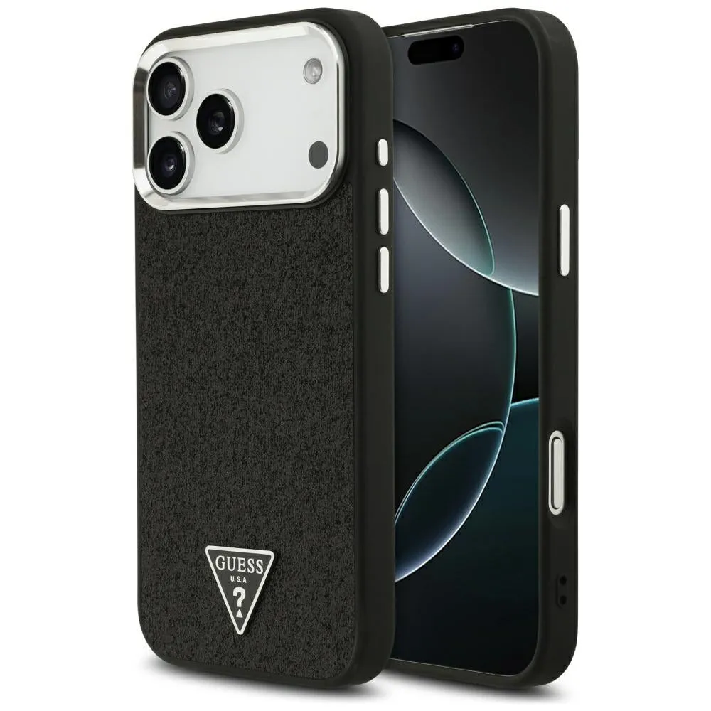 Custodia MagSafe per Apple iPhone 18 Pro Max / 17 Pro Max, Guess, Logo Triangolo Glitter, Nera - immagine 1