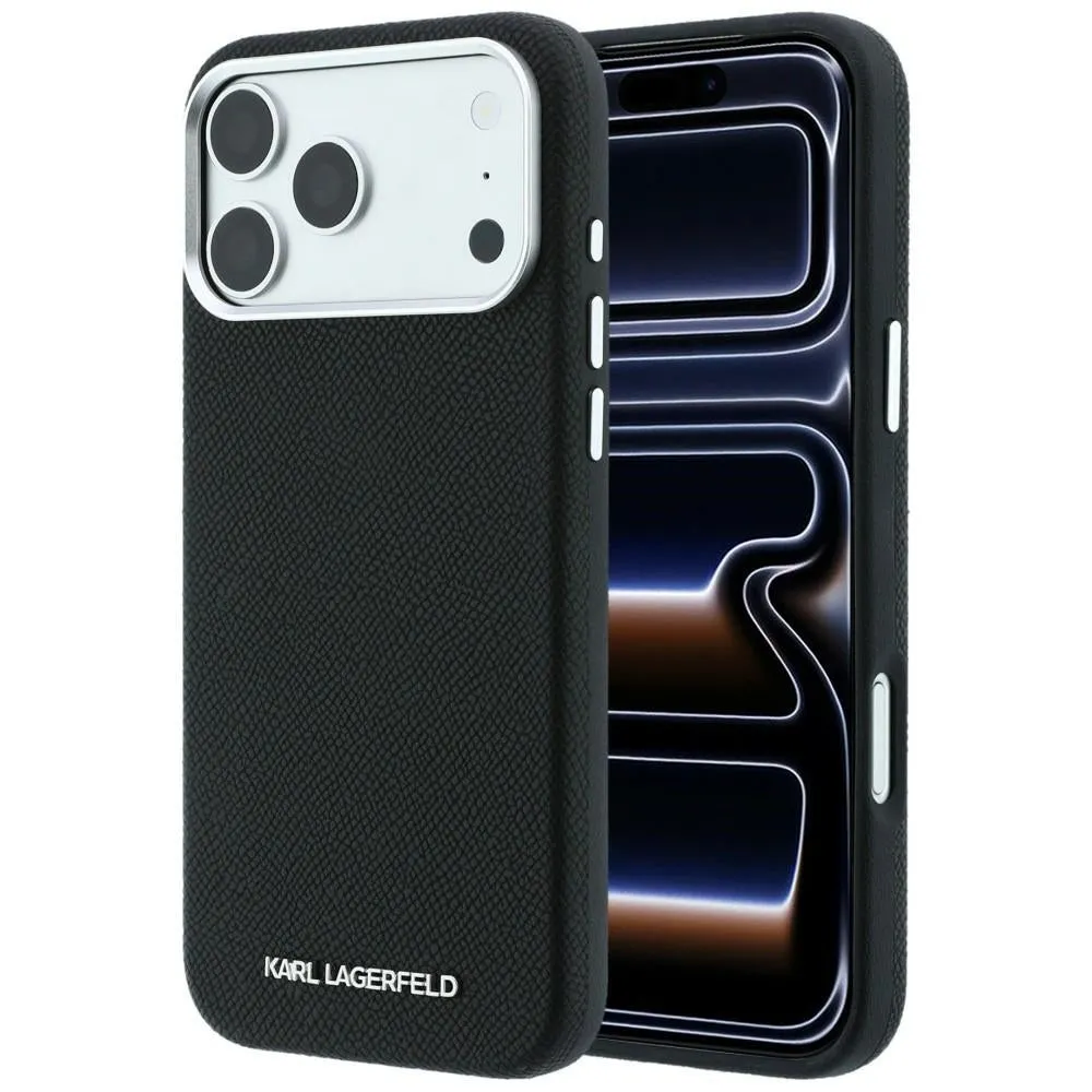 Custodia MagSafe per Apple iPhone 18 Pro / 17 Pro, Karl Lagerfeld, Logo Allungato Granulato, Nera - immagine 1