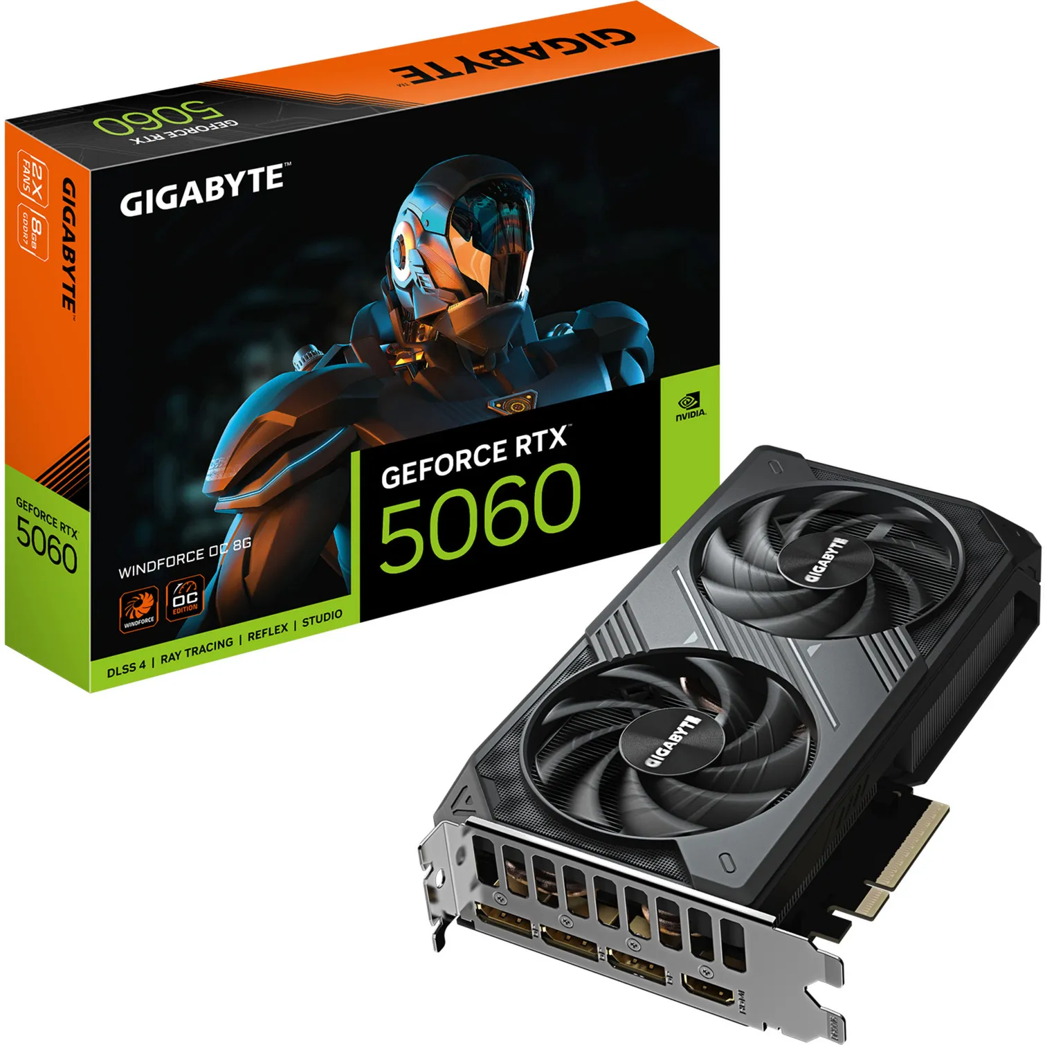 GeForce RTX 5060 WINDFORCE OC 8G Scheda Grafica - 8GB GDDR7, 128bit, PCI-E 5.0, 2512 MHz Frequenza core, 3 x DisplayPort, 1 x HDMI, GV-N5060WF2OC-8GD - immagine 1
