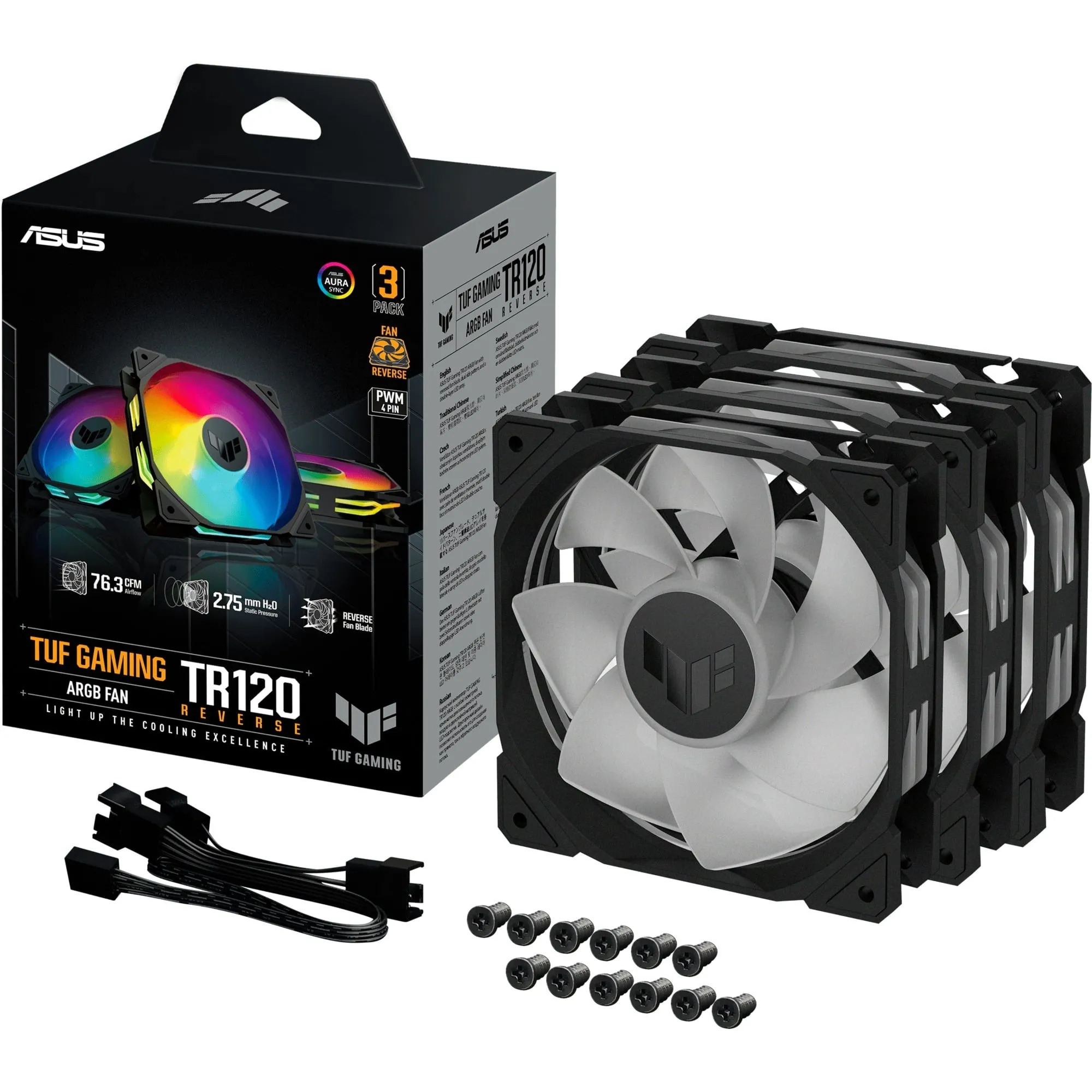 TUF Gaming TR120 ARGB Reverse Fan - Triple Pack Case per computer Ventilatore 12 cm Nero, Ventola - immagine 1