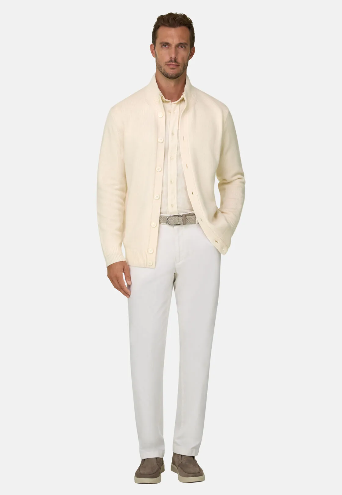 Boggi, Cardigan Lupetto In Lana Cashmere, Uomo, Offwhite, Taglia: L - immagine 2