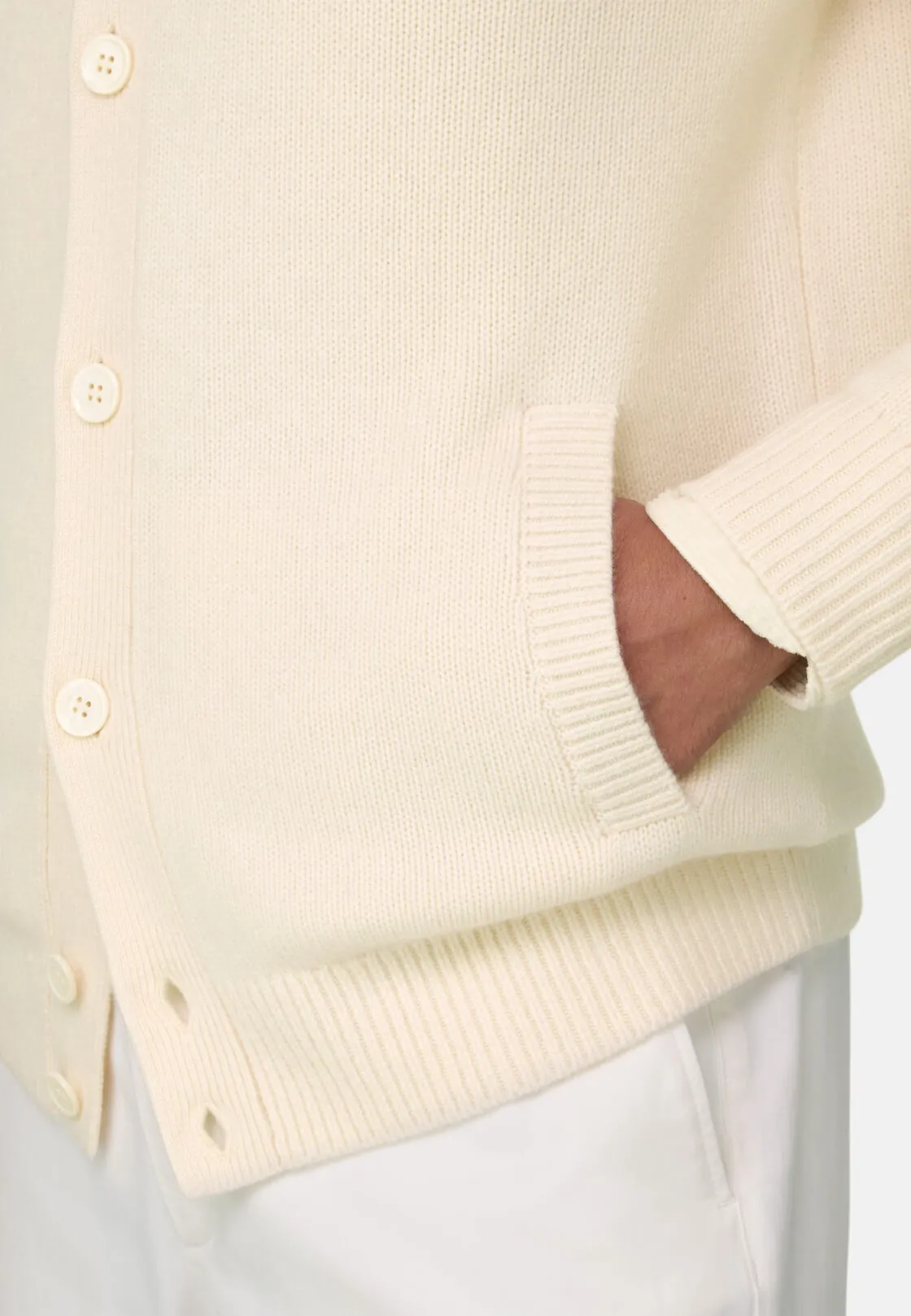 Boggi, Cardigan Lupetto In Lana Cashmere, Uomo, Offwhite, Taglia: M - immagine 3