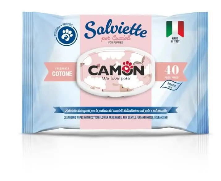 Salviettine Detergenti per Cuccioli CAMON - 40 Pezzi in Cotone - immagine 1