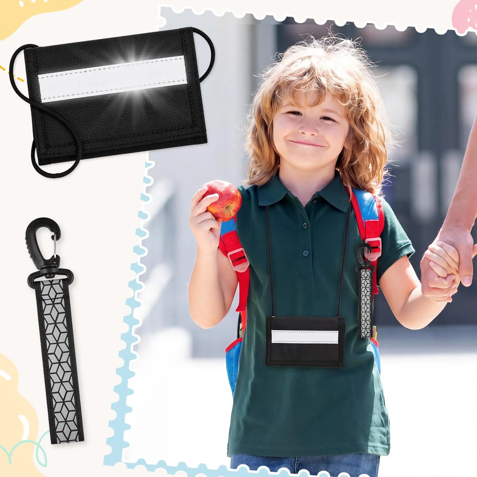 Hestya Portafoglio per Bambini e Ragazzi Portafoglio da Collo a Tre Scomparti con Diverse Fantasie Portamonete da Viaggio con Cordino e Portachiavi Regalo di Compleanno(Strisce Riflettenti) - immagine 7