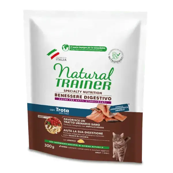 Natural Trainer Speciality Nutrition Benessere digestivo Monoproteico Adult con Trota e ananas 300 gr - Cibo monoproteico gatto - immagine 1