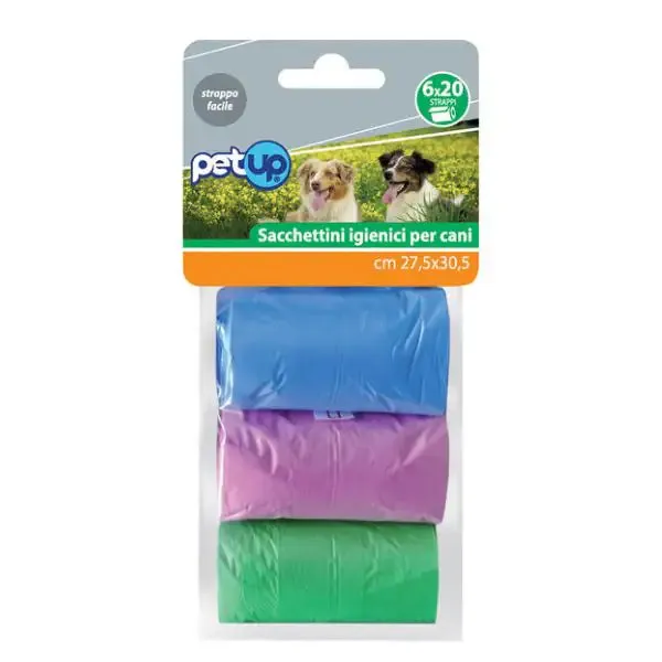 Sacchetti igienici di ricambio colorati PetUp 6 rotoli da 20 bustine - immagine 1