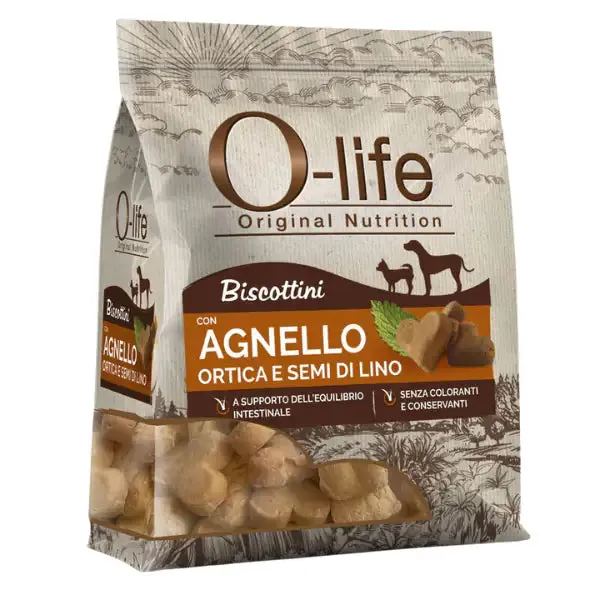 O-life Dog Adult biscotti per cani 200 gr Agnello, ortica e semi di lino - immagine 1