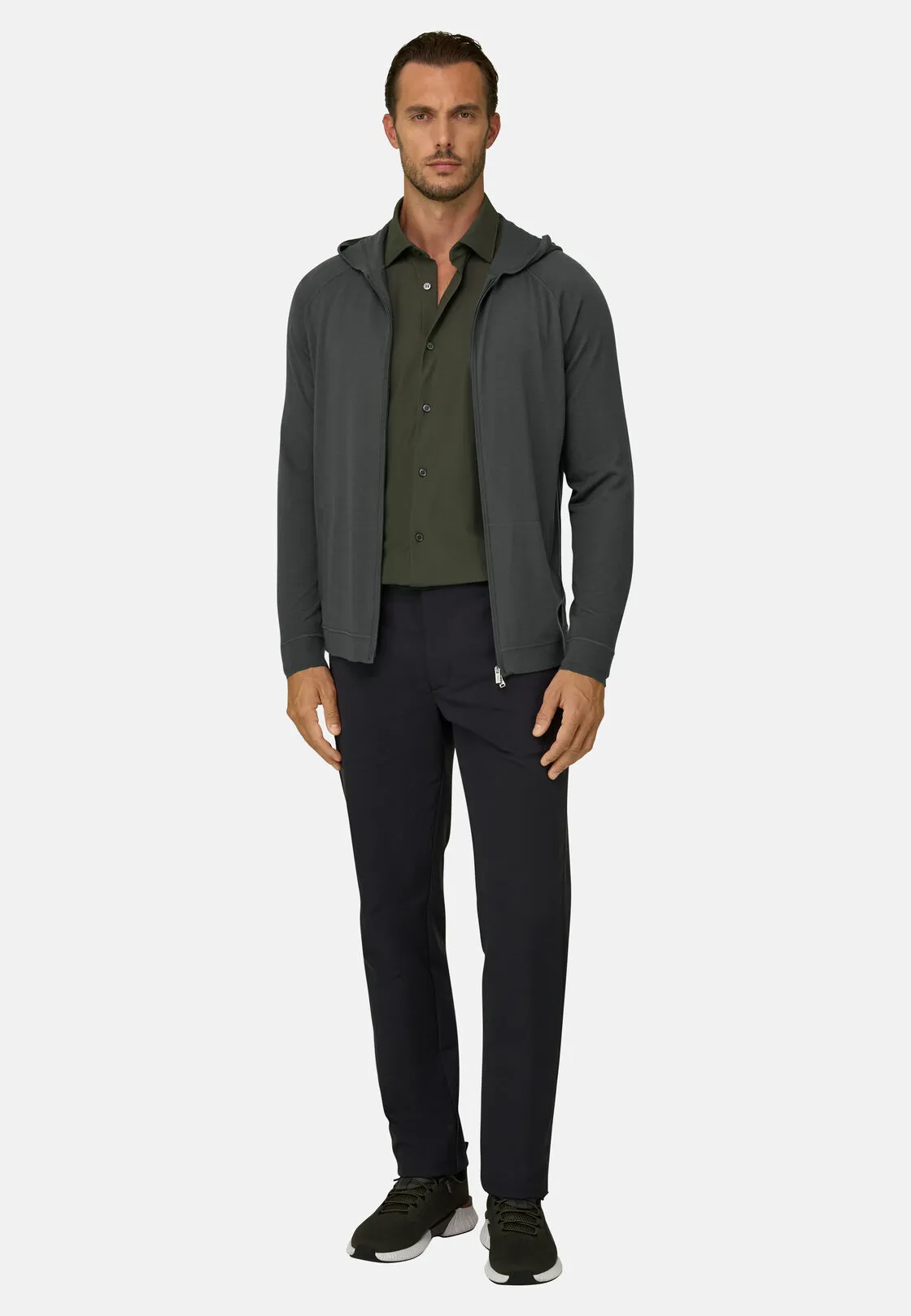 Boggi, Felpa Di Maglia Full Zip Cappuccio In Merino Superfine, Uomo, Militare, Taglia: M - immagine 2