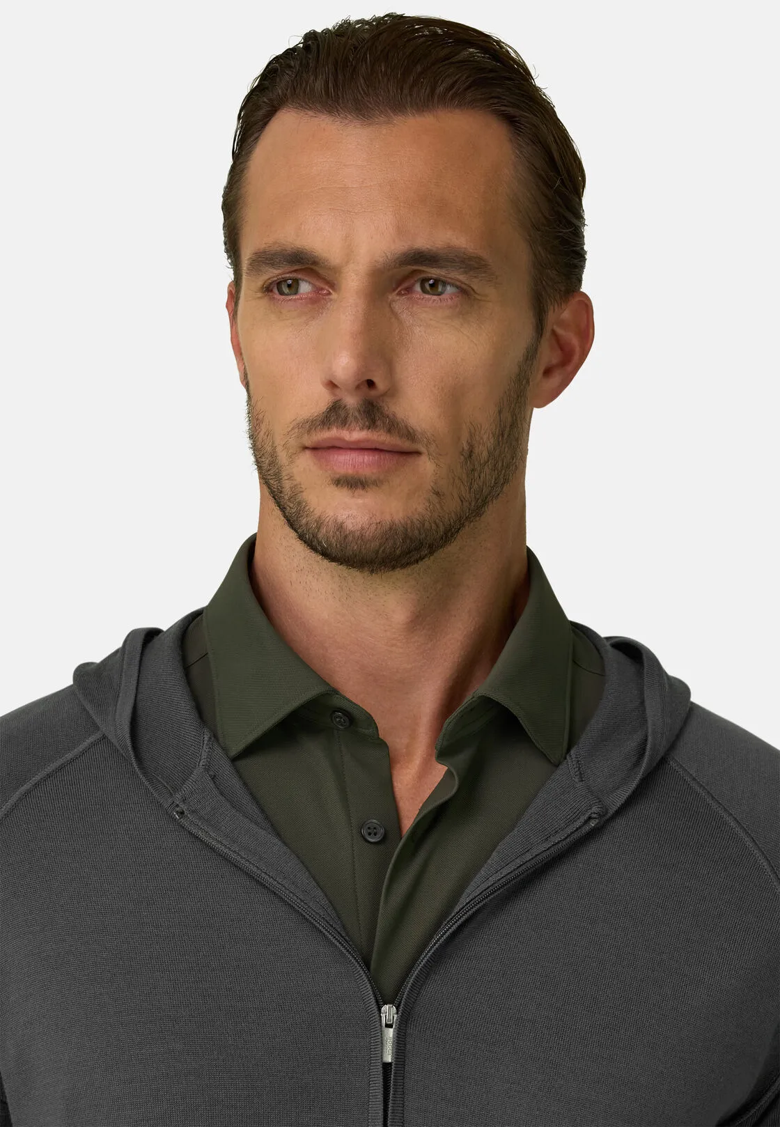 Boggi, Felpa Di Maglia Full Zip Cappuccio In Merino Superfine, Uomo, Militare, Taglia: S - immagine 3
