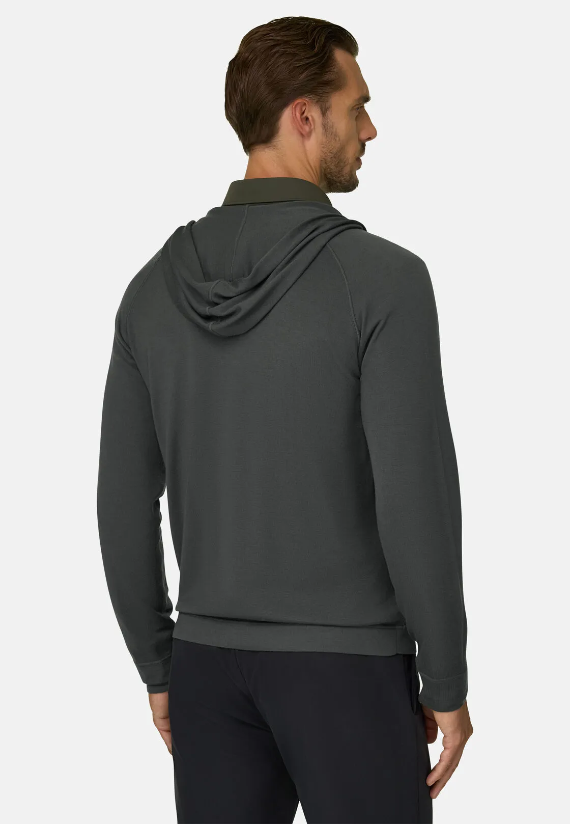 Boggi, Felpa Di Maglia Full Zip Cappuccio In Merino Superfine, Uomo, Militare, Taglia: S - immagine 4
