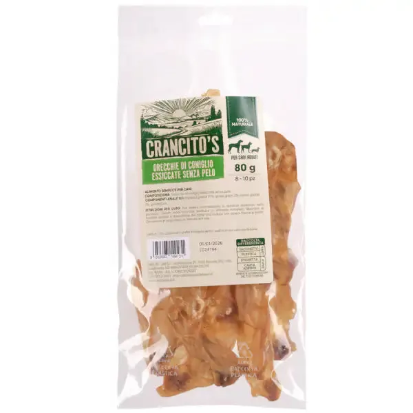 Crancito's snack naturale Dog Adult Orecchie di Coniglio Senza pelo - 80 gr - immagine 1