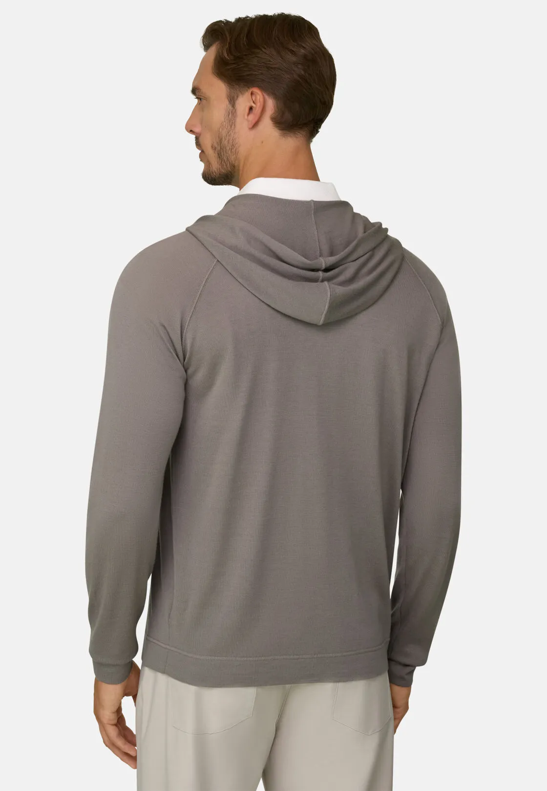 Boggi, Felpa Di Maglia Full Zip Cappuccio In Merino Superfine, Uomo, Taupe, Taglia: M - immagine 4
