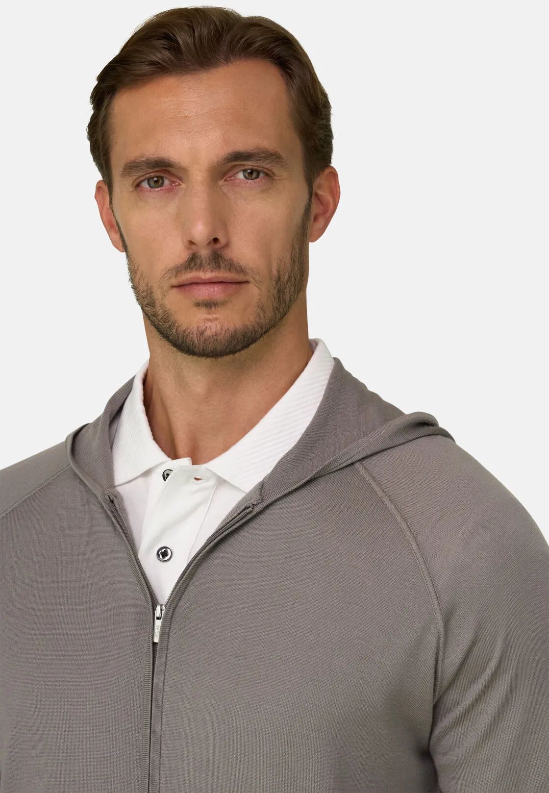 Boggi, Felpa Di Maglia Full Zip Cappuccio In Merino Superfine, Uomo, Taupe, Taglia: S - immagine 3