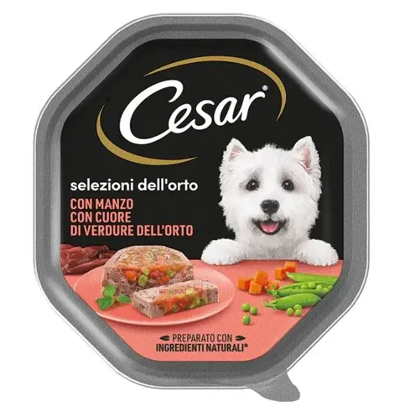Cesar Selezioni dell'orto per cani di taglia piccola 150 gr Cuore di verdure con manzo - confezione da 14 pezzi - Cibo umido per cani - immagine 1