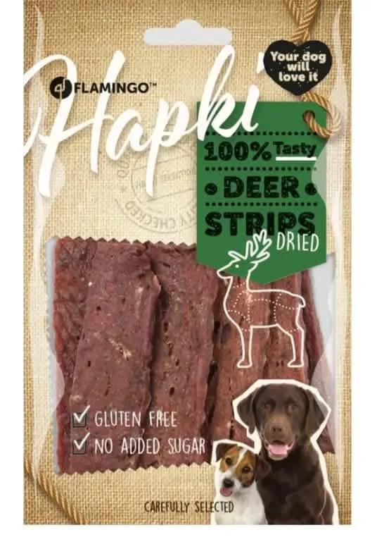 FLAMINGO CANE SNACK HAPKI STRISCE DI CERVO 85 GR - immagine 1