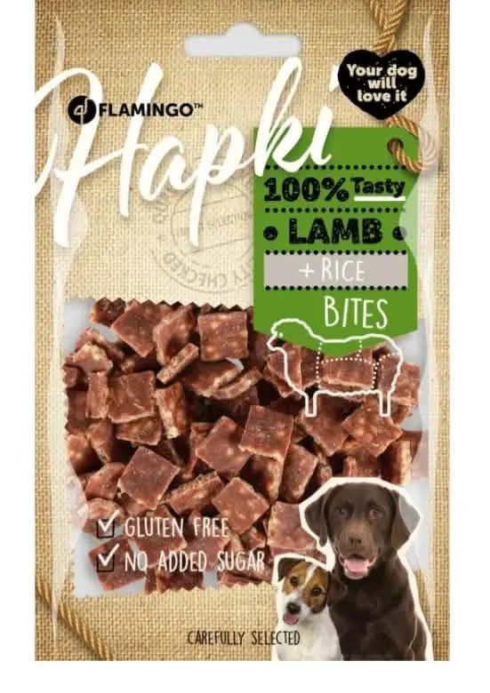 FLAMINGO CANE SNACK HAPKI CUBETTI DI AGNELLO & RISO 85 GR - immagine 1