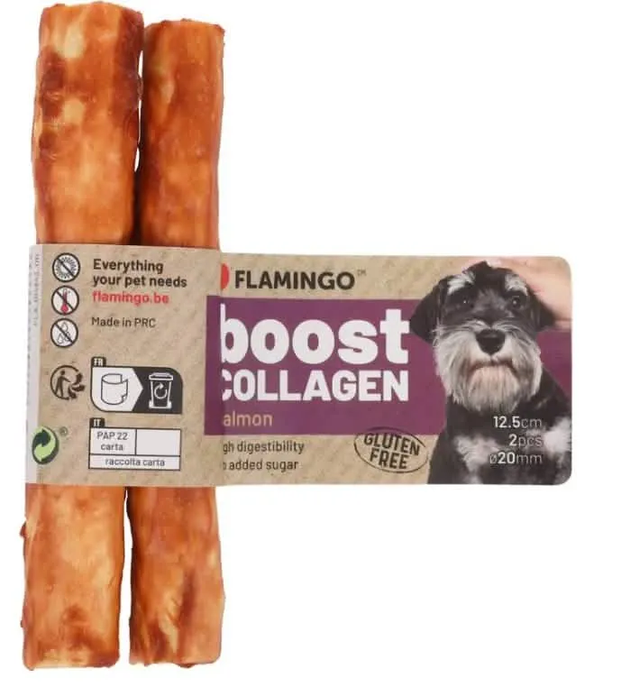 FLAMINGO CANE SNACK BOOST BASTONCINO CON SALMONE & COLLAGENE CF. (2 PZ) 12,5 CM - immagine 1