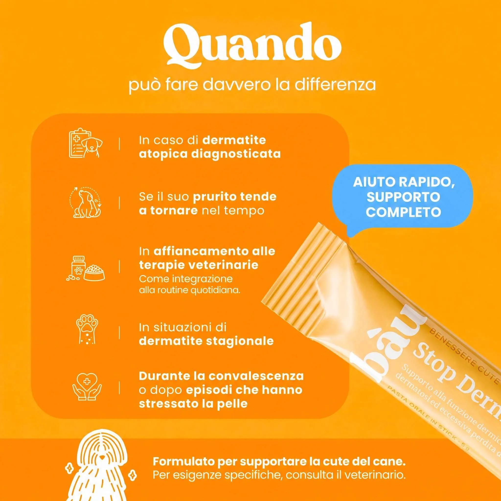 Bau Stop Dermatosi Cane e Prurito Fase Acuta, Stop Dermatite Integratore Pelle e Pelo, per Perdita Pelo, Cute Irritata, Prurito e Forfora, Supporto Funzione Dermica in 20 Sticks Appetibili - immagine 4