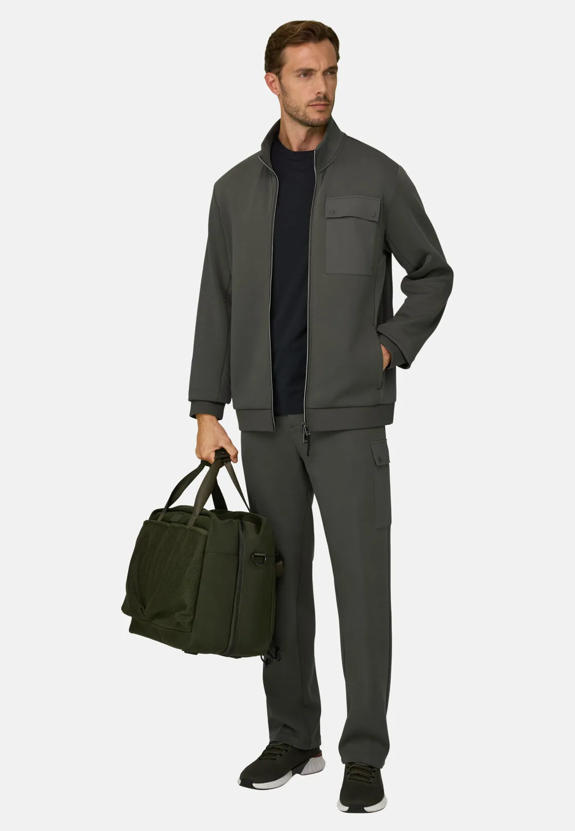 Boggi, Felpa Full Zip In Misto Cotone Scuba B Tech, Uomo, Militare, Taglia: M - immagine 2